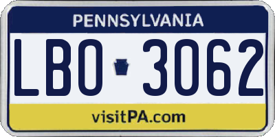 PA license plate LBO3062
