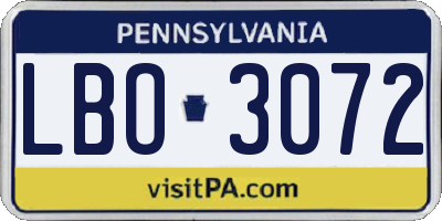 PA license plate LBO3072