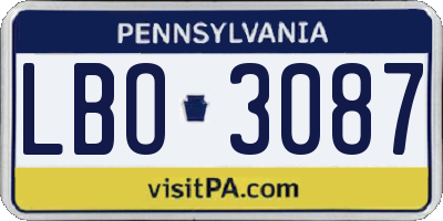 PA license plate LBO3087