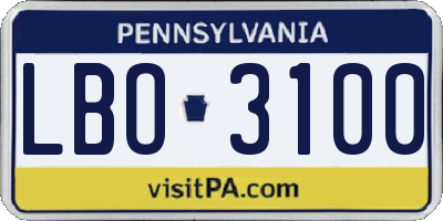PA license plate LBO3100
