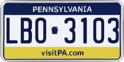 PA license plate LBO3103