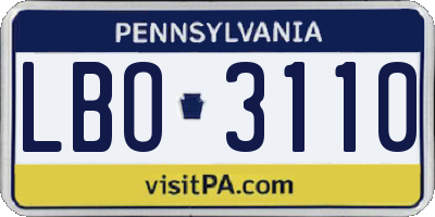 PA license plate LBO3110