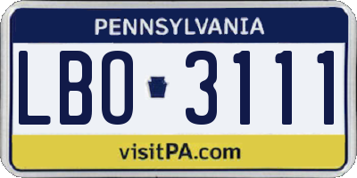 PA license plate LBO3111