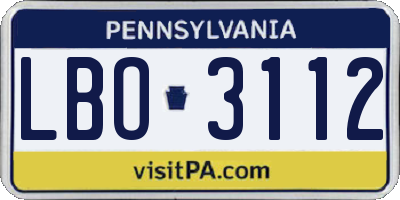 PA license plate LBO3112