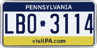 PA license plate LBO3114
