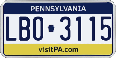 PA license plate LBO3115