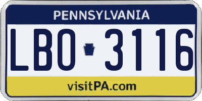 PA license plate LBO3116