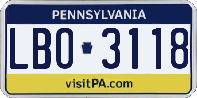 PA license plate LBO3118