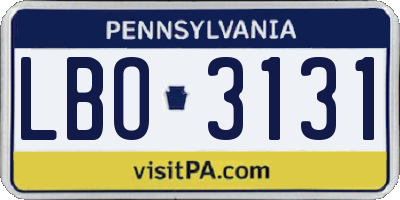 PA license plate LBO3131