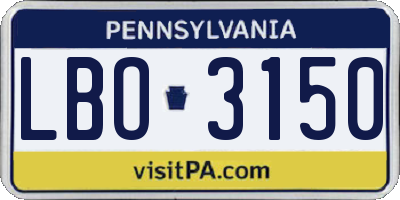 PA license plate LBO3150