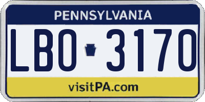 PA license plate LBO3170