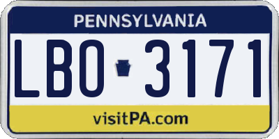 PA license plate LBO3171