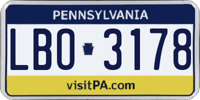 PA license plate LBO3178