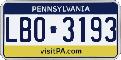 PA license plate LBO3193