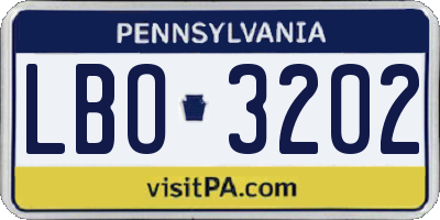 PA license plate LBO3202