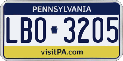 PA license plate LBO3205
