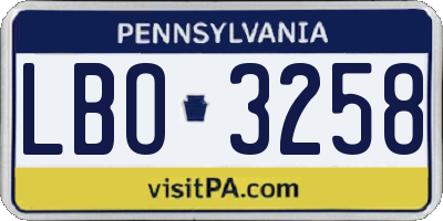 PA license plate LBO3258