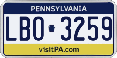 PA license plate LBO3259