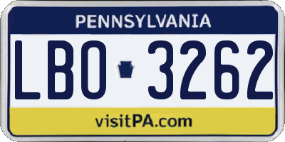 PA license plate LBO3262