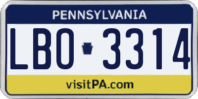 PA license plate LBO3314