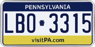PA license plate LBO3315