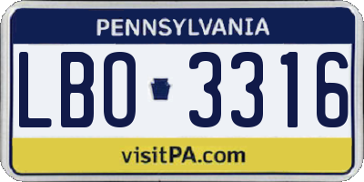 PA license plate LBO3316