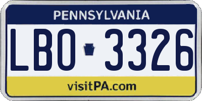 PA license plate LBO3326