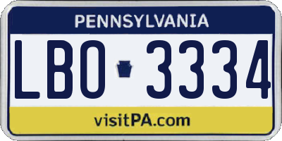 PA license plate LBO3334