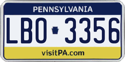 PA license plate LBO3356