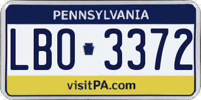 PA license plate LBO3372
