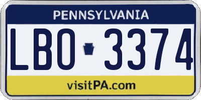 PA license plate LBO3374
