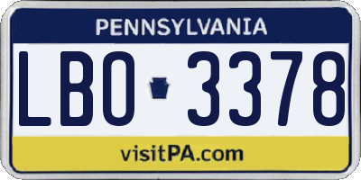 PA license plate LBO3378