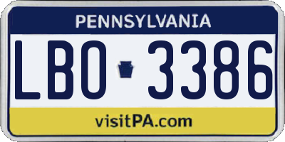 PA license plate LBO3386
