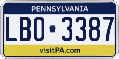PA license plate LBO3387