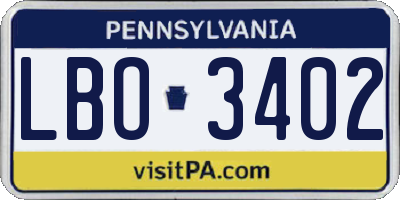 PA license plate LBO3402