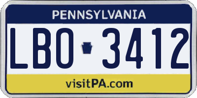 PA license plate LBO3412