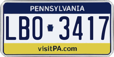 PA license plate LBO3417