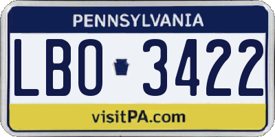 PA license plate LBO3422
