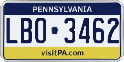 PA license plate LBO3462