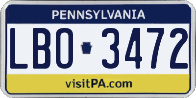 PA license plate LBO3472