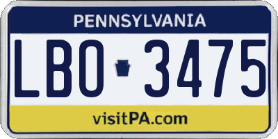 PA license plate LBO3475