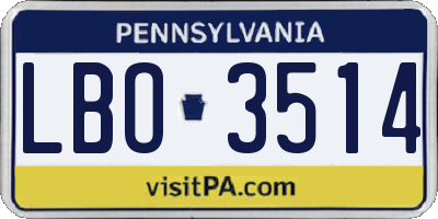PA license plate LBO3514