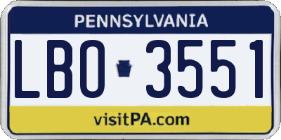 PA license plate LBO3551