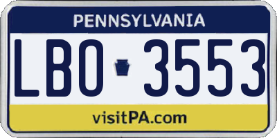 PA license plate LBO3553