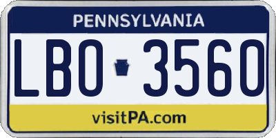 PA license plate LBO3560