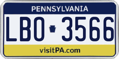 PA license plate LBO3566