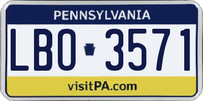PA license plate LBO3571