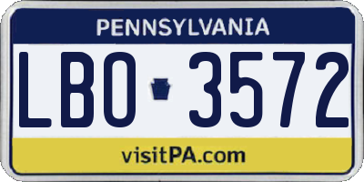PA license plate LBO3572
