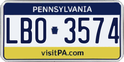 PA license plate LBO3574