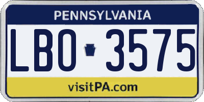PA license plate LBO3575